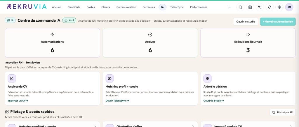 Rekruvia — centre de commande IA