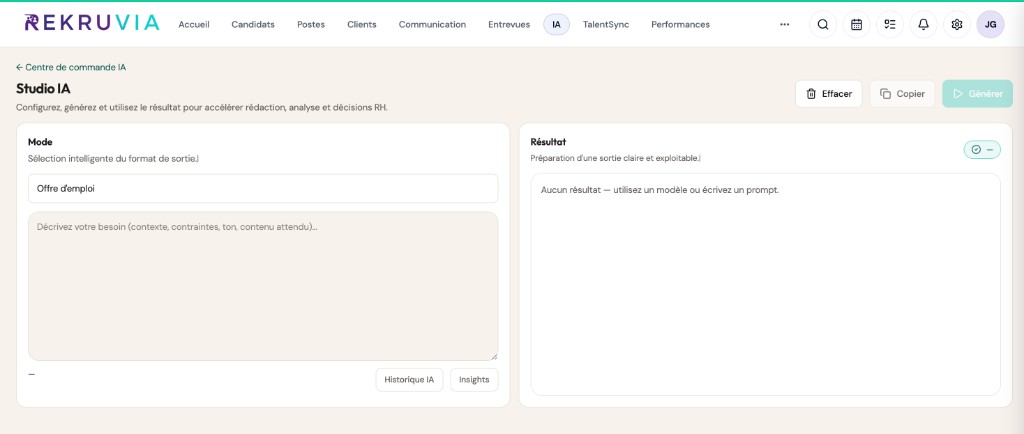 Rekruvia — studio IA pour les offres et contenus